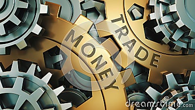 Business, Technology. Money trade concept. Gold and silver gear wheel background illustration. 3d illustration. Cartoon Illustration