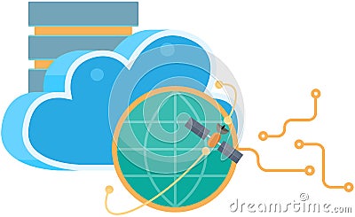 Business technology storage, cloud server service concept with data network internet web connection Vector Illustration