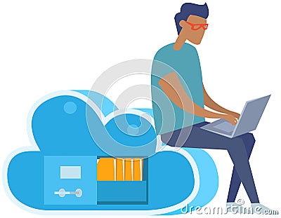 Business technology storage, cloud server service concept with data network internet web connection Vector Illustration