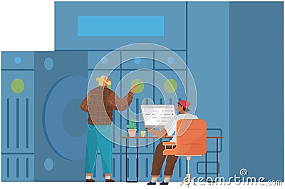 Business technology storage, cloud server service concept with data network internet web connection Vector Illustration