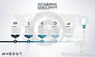 Business template infographic for presentation with 5 options, Vector illustration EPS10. Cartoon Illustration