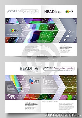 Business templates for bi fold brochure, flyer. Cover design template, abstract vector layout in A4 size. Glitched Vector Illustration
