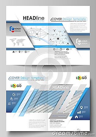 Business templates for bi fold brochure, flyer, report. Cover design template, vector layout in A4 size. Blue color Vector Illustration