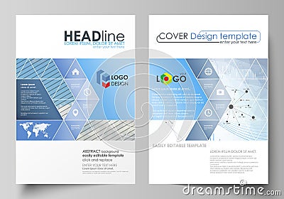 Business templates for brochure, flyer, annual report. Cover design template, vector layout in A4 size. Blue color Vector Illustration