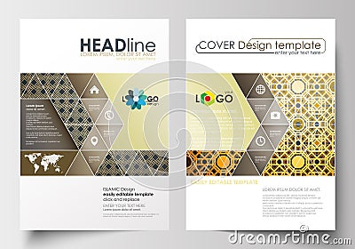 Business templates for brochure, magazine, flyer. Cover design template, flat layout in A4 size. Islamic gold pattern Vector Illustration