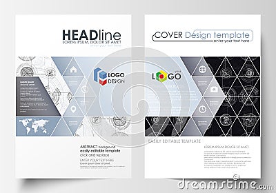 Business templates for brochure, magazine, flyer. Cover template, flat layout in A4 size. High tech design, connecting Vector Illustration