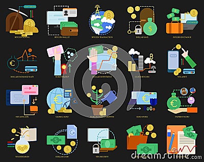Business theme elements collection, flat icons set Vector Illustration