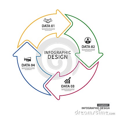 Business thin line circle arrows infographic template with 4 dat Vector Illustration