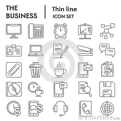 Business thin line icon set. Marketing signs collection, sketches, logo illustrations, office symbols, outline style Vector Illustration