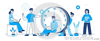 Business time management, effective schedule organising, outline artwork. Effective time schedule management, cartoon vector Vector Illustration