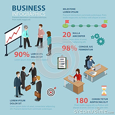 Business timeline milestone marketing flat vector infographics Vector Illustration