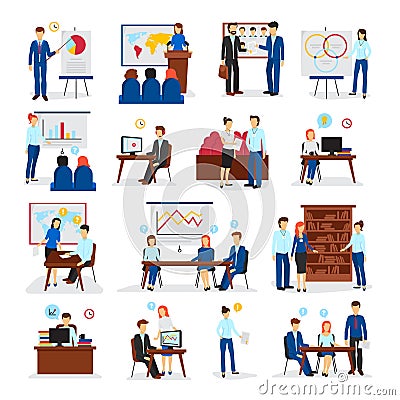 Business Training Consulting Flat Icons Set Vector Illustration