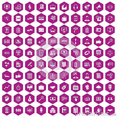 100 business training icons hexagon violet Vector Illustration