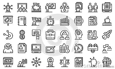 Business training icons set, outline style Vector Illustration