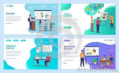 Business training staff, concept. Corporate school, seminar, personal mentor landing page template Vector Illustration