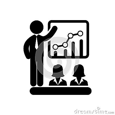 business training , teaching, learning, teacher , board , meet up, displayed, training black icon Vector Illustration