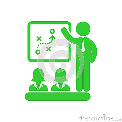 business training , teaching, learning, teacher , board , meet up, displayed, training green icon Vector Illustration