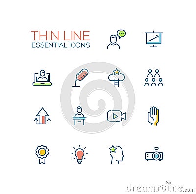 Business Training - Thin Single Line Icons Set Vector Illustration