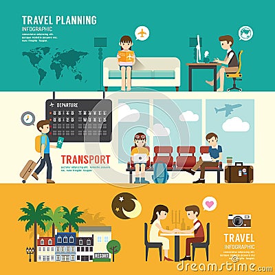 Business travel design concept people set planning, searching Vector Illustration