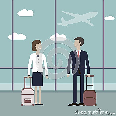 Business Travelers in the Airport Vector Illustration