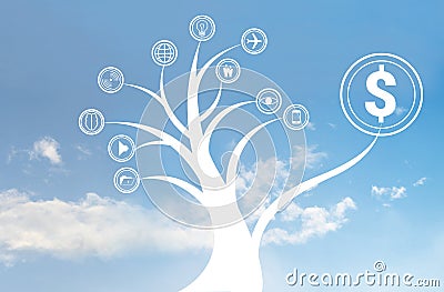 Business tree icon on the sky, business concept Stock Photo