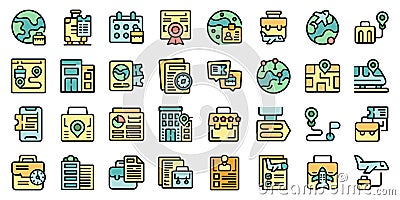 Business trip icons set vector color line Stock Photo