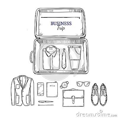 Business Trip Outfit Sketch Set Vector Illustration