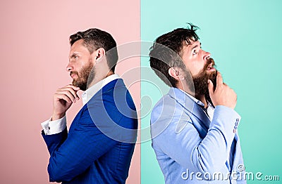 Business in trouble concept. Business misunderstanding. Business team work on solving problem. Different point of view Stock Photo