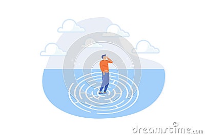 Business trouble, difficulty or challenge, solving hard or complex problem, finding solution, lost or struggle, finding way out Vector Illustration