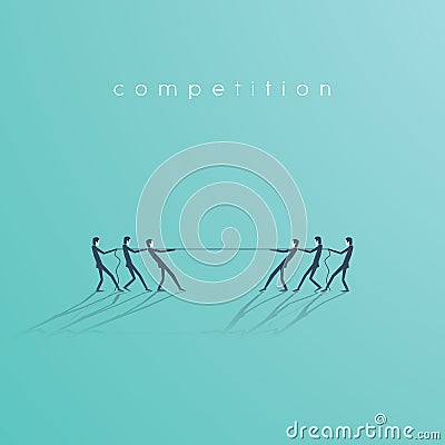 Business tug of war vector symbol with businessman pulling rope as a symbol of business competition. Vector Illustration