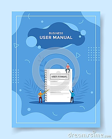 business user manual concept people around user manual book reading for template of banners, flyer, books cover, magazines with Vector Illustration