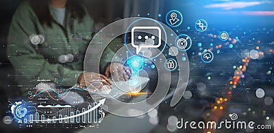 Business using technology for digital chatbot, GPT chats, Ai robot application, conversation assistants, artificial intelligence Stock Photo