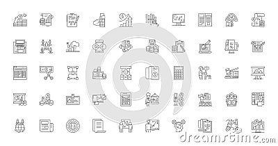 Business valuation concept illustration, linear icons, line signs set, vector collection Vector Illustration