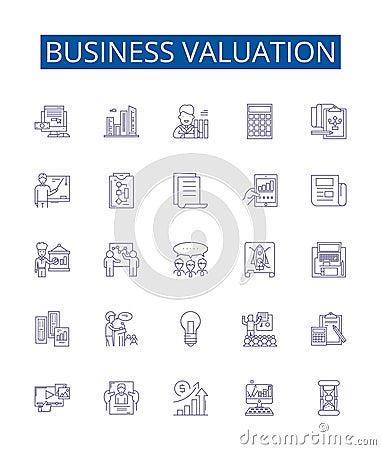 Business valuation line icons signs set. Design collection of Valuation, Business, Asset, Liability, Cashflow, Equity Vector Illustration