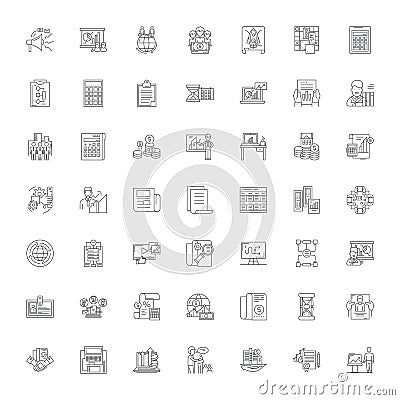 Business valuation linear icons, signs, symbols vector line illustration set Vector Illustration