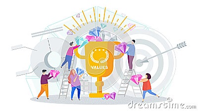 Business values concept. Company values shared by staff. Vector Illustration