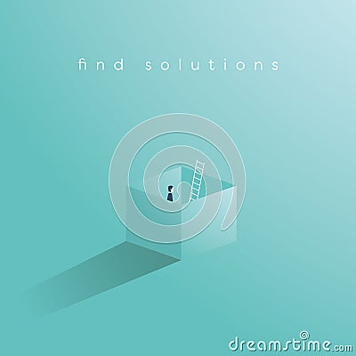 Business vector concept of finding solution by thinking outside the box. Creative problem solving, overcome obstacles Vector Illustration