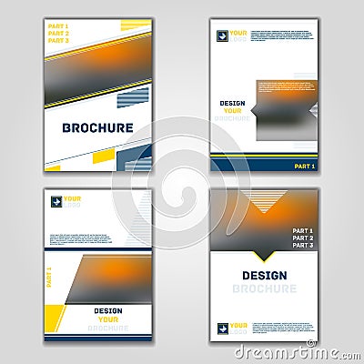 Business vector set. Brochure template layout, cover design annual report, magazine, flyer in A4 with yellow blue flying triangles Stock Photo