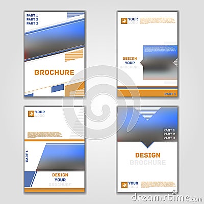 Business vector set. Brochure template layout, cover design annual report, magazine, flyer in A4 with yellow blue flying triangles Stock Photo