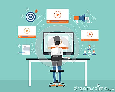 Business video marketing content on line concept. Vector Illustration