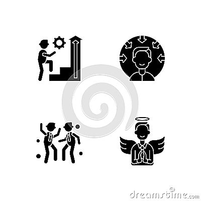Business vision black glyph icons set on white space Cartoon Illustration