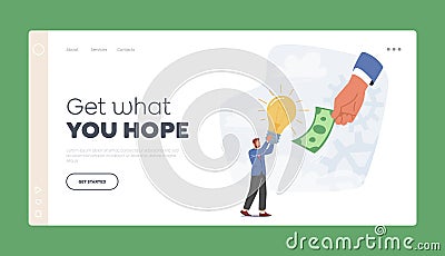 Business Vision Insight, Investment, Motivation Landing Page Template. Businessman Sell Idea Cartoon Vector Illustration Vector Illustration