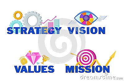 Business vision, mission, values and strategy statement. Vector Illustration