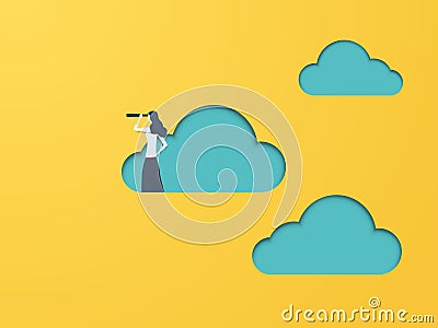 Business vision vector concept with businesswoman and telescope. Symbol of business visionary, leader, leadership Vector Illustration
