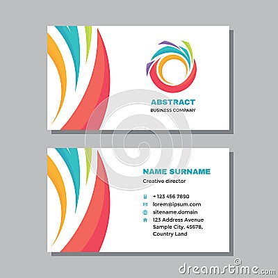 Business visit card template with logo - concept design. Abstract positive shapes branding. Vector illustration. Vector Illustration