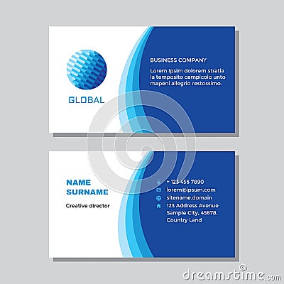 Business visit card template with logo - concept design. Computer global network technology. Vector illustration. Vector Illustration