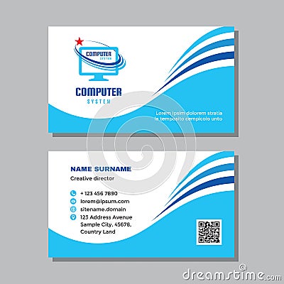 Business visit card template with logo - concept design. Computer network technology. Repair service sign. Vector illustration. Vector Illustration