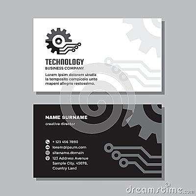 Business visit card template with logo - concept design. Gear SEO computer network branding. Vector illustration. Vector Illustration