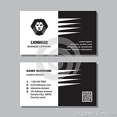 Business visit card template with logo - concept design. Lion head black & white colors branding. Vector illustration. Vector Illustration