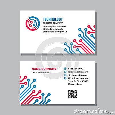 Business visit card template with logo - concept design. Network computer digital technology branding. Vector illustration. Vector Illustration
